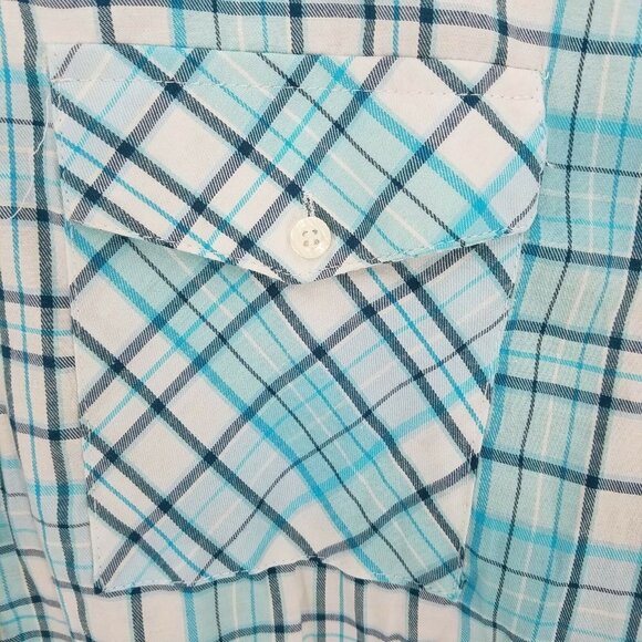 Sahara Club Mens Button Front Shirt Blue White Plaid Flap Pockets Collar 3XL New - Picture 4 of 8